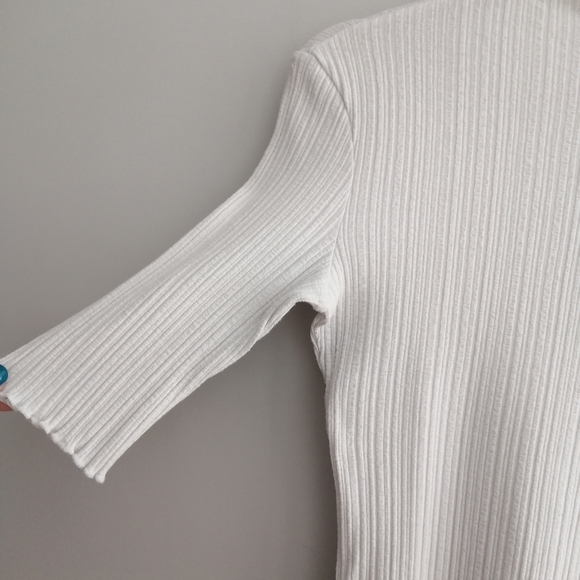 & Other Stories White Ribbed Top Elbow Sleeves Y2K Lettuce Hem 2 - Picture 4 of 16
